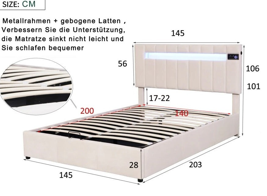 Bed Sound I met LED, bluetooth en 2 USB oplaadpoorten