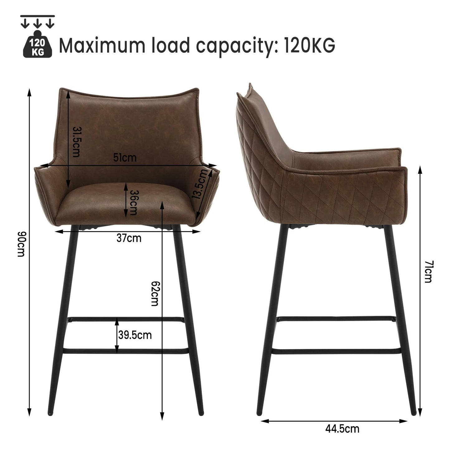 WOLTU 2 TEILE/SATZ Barhocker mit Rückenlehne, Armlehnen, Fußstütze, Kunstleder, ergonomisch, hoher Stuhl für Bar, Küche, Esszimmer, Zuhause