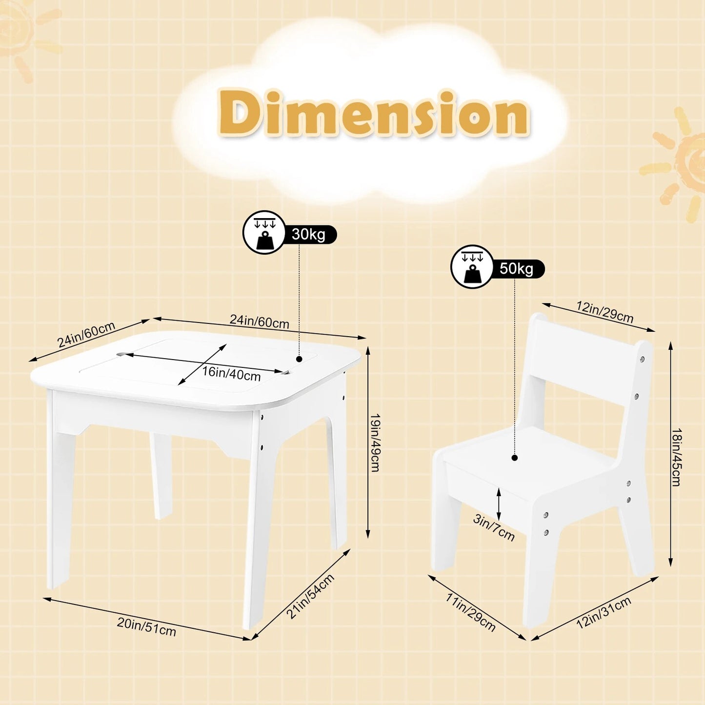 Kindertafel met 2 stoelen (set) Bumba