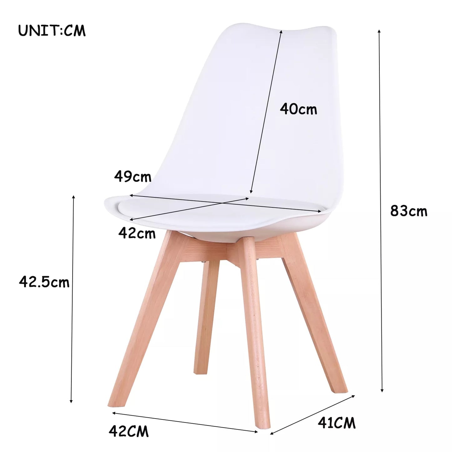 EGOONM 4Pcs/Set Nordic Dining Chairs Solid Wooden Legs Padded Seat PU Cushion for Living Room Office Furniture White/Black/Grey