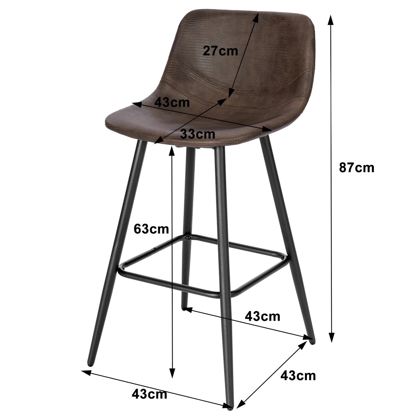 WOLTU 2-teiliger Barhocker mit Rückenlehne, ergonomischer Küchen-Thekenhocker aus Kunstleder, Sitzhöhe 63 cm, gepolsterter Café-Barstuhl