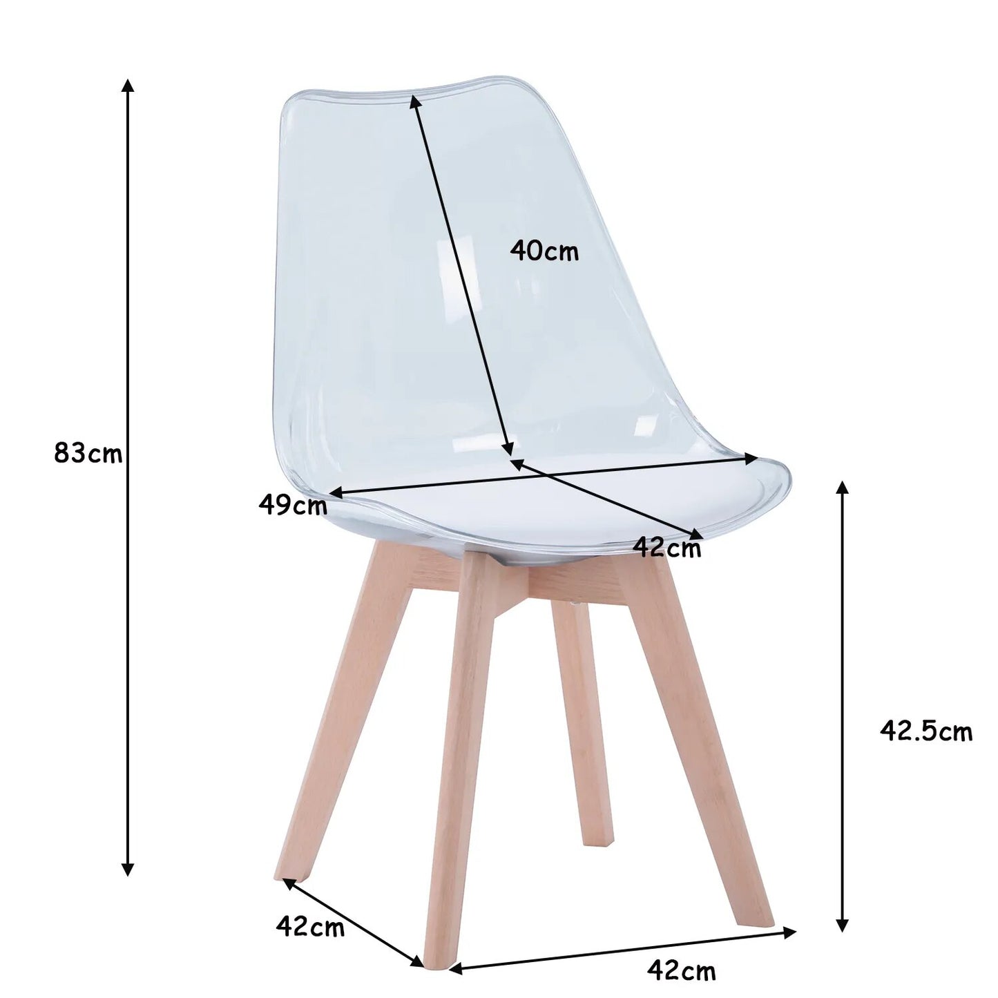 EGOONM Ein Set mit 2/4/6 transparenten Esszimmerstühlen, Holzbeinen, PU-Polstern, Sitzfläche für Küche, Schlafzimmer, Wohnzimmer, Küchenmöbel, Weiß