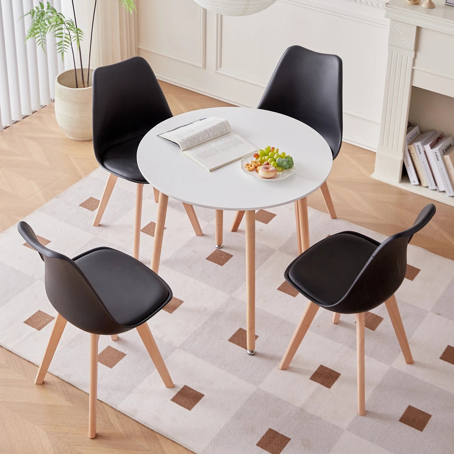 EGOONM 4Pcs/Set Nordic Dining Chairs Solid Wooden Legs Padded Seat PU Cushion for Living Room Office Furniture White/Black/Grey