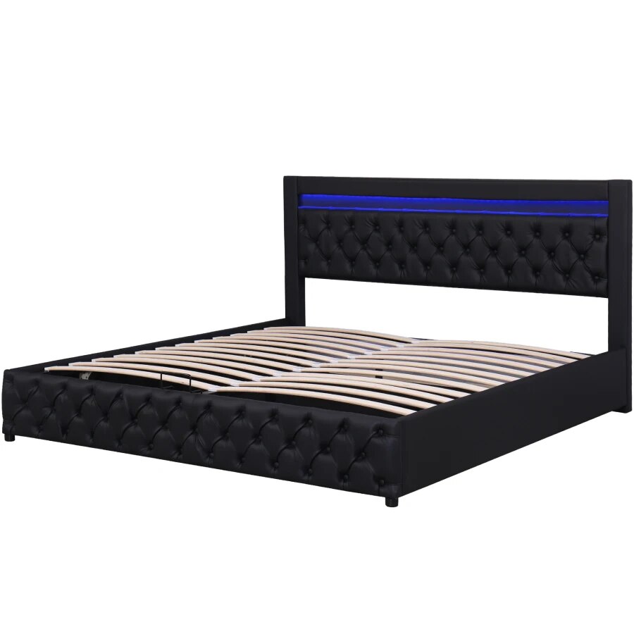 Bed Pizarra zwart met verstelbare LED verlichting