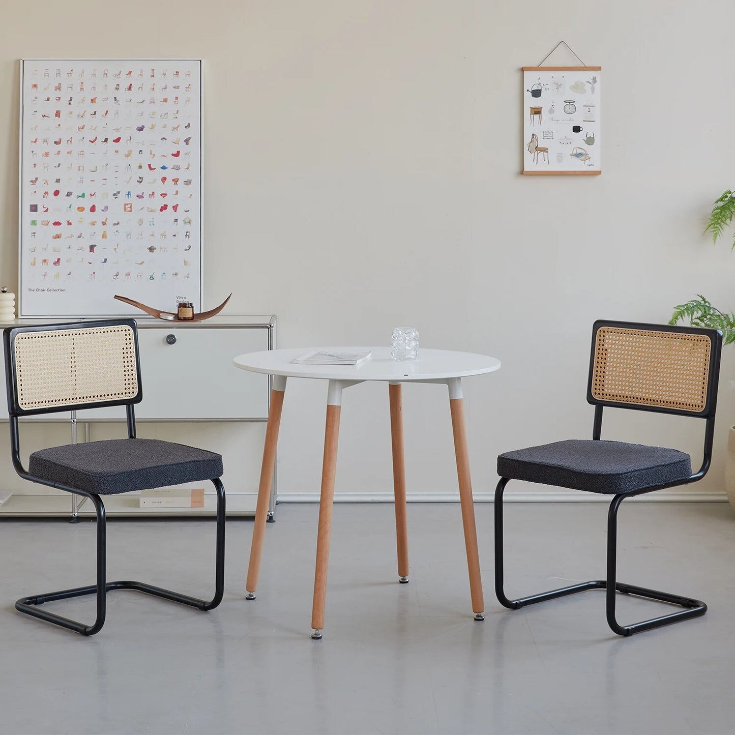 EGOONM Set mit 2 Retro-Esszimmerstühlen aus Kunststoff und Rattan, für Zuhause, Schlafzimmer, Schreibtisch, Rückenlehne, Hocker, Schleife, Computer, Büro, gepolsterter Sitz