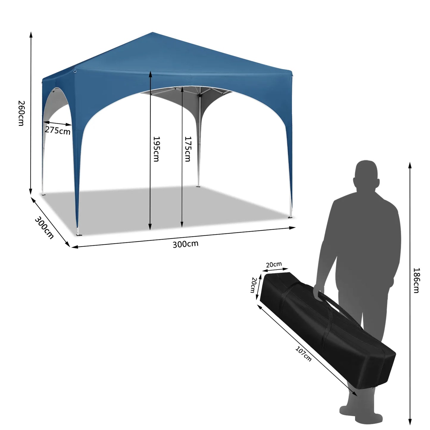 Opvouwbare partytent Amsterdam 3m x 3m