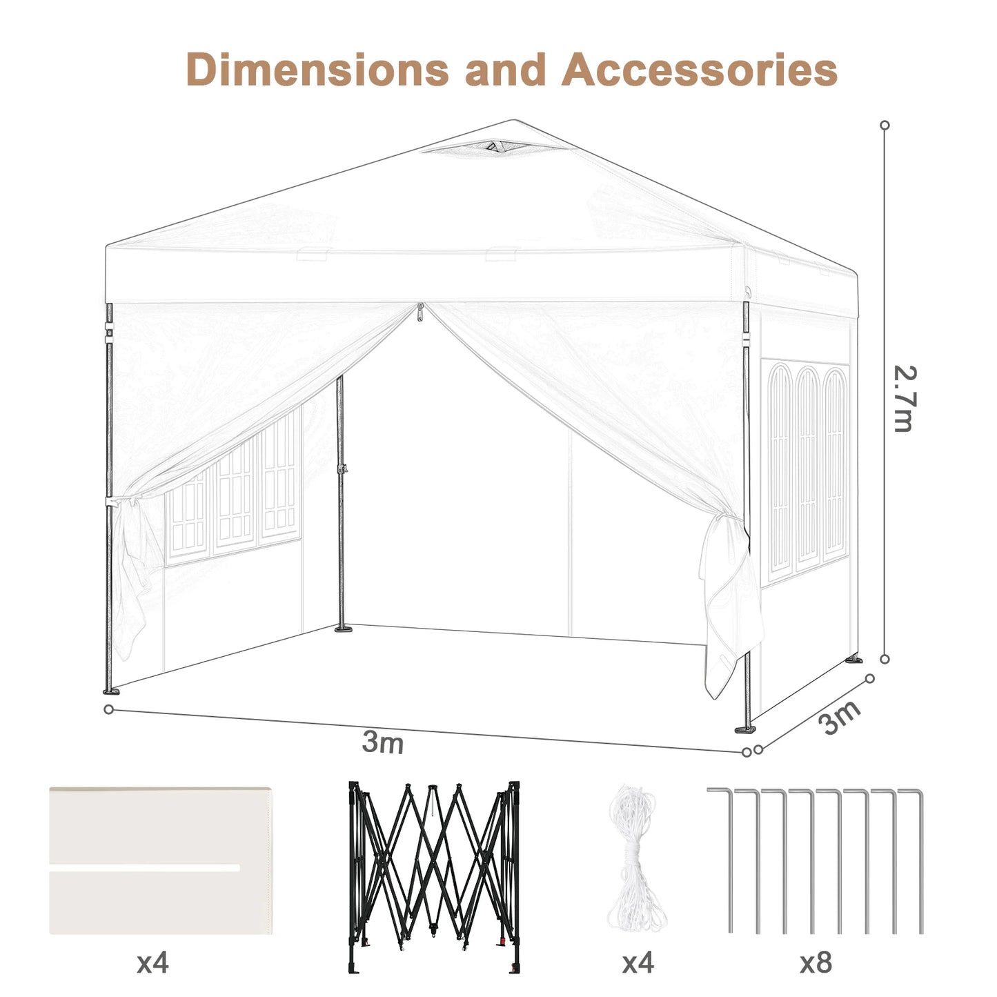 Opvouwbare partytent Londen Extra 3m x 3m