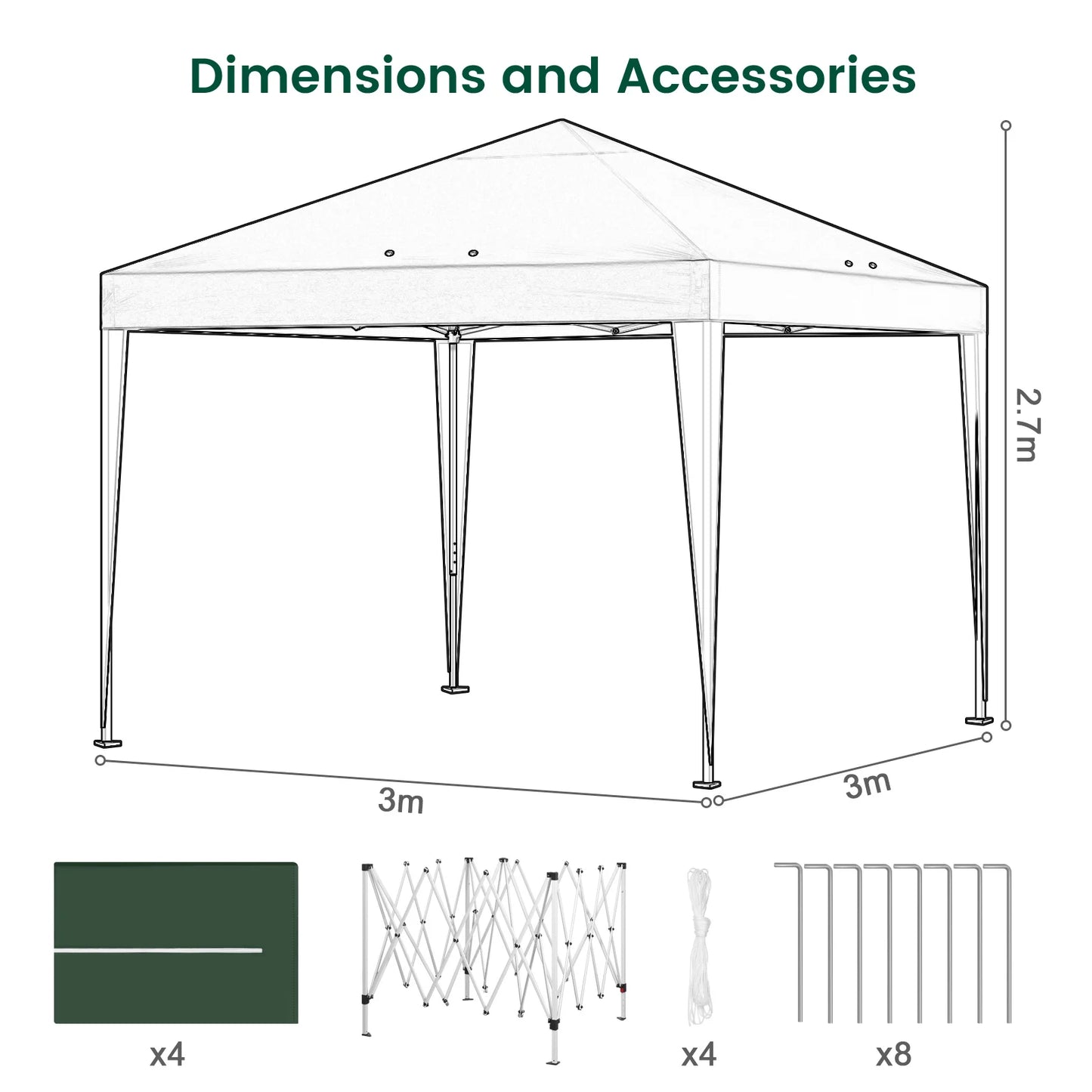 Opvouwbare partytent Londen 3m x 3m