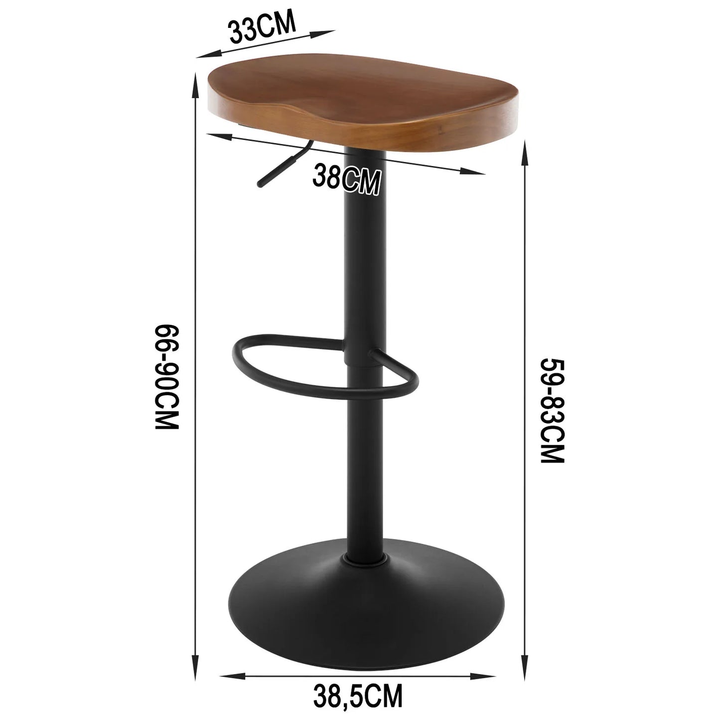 WOLTU 1PC Industrial Wooden Bar Stool Bar Chair Height Adjustable 360° Swivel High Stool with Footrest Kitchen Work Makeup Stool