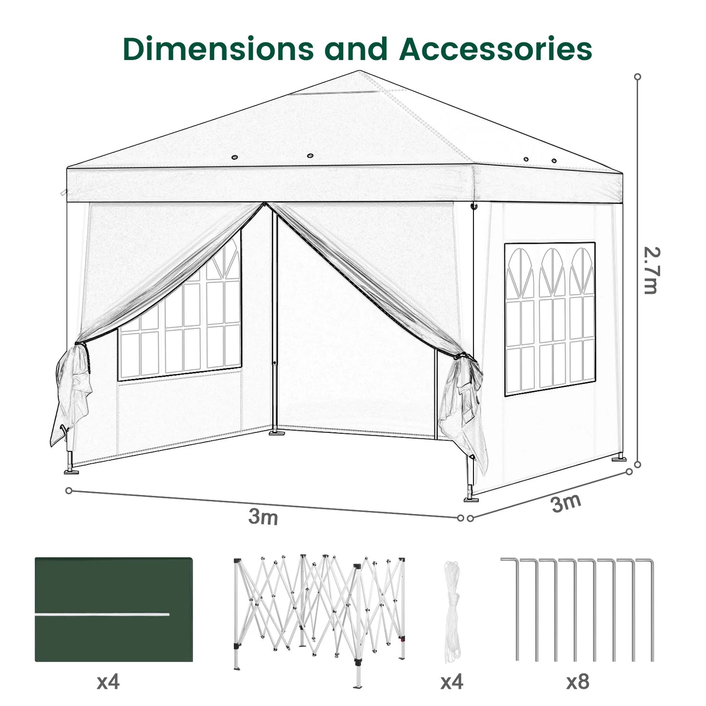 Opvouwbare partytent Blue 3x3m