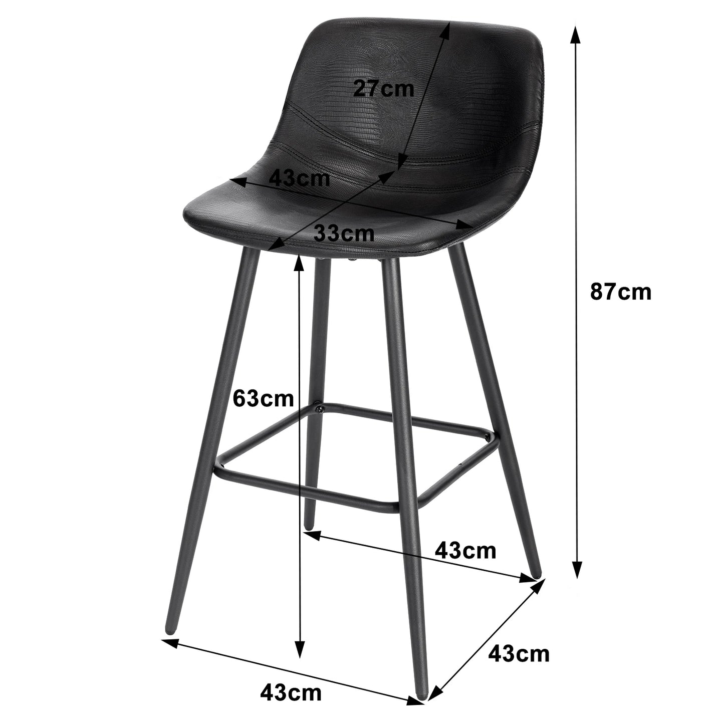 WOLTU 2-teiliger Barhocker mit Rückenlehne, ergonomischer Küchen-Thekenhocker aus Kunstleder, Sitzhöhe 63 cm, gepolsterter Café-Barstuhl