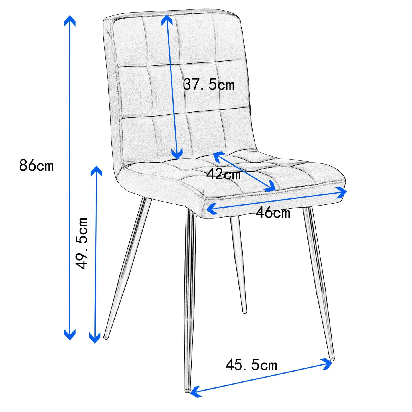 2PCS/SET Multi-colored Dining Chairs Velvet/Linen Upholstered Metal Leg for Kitchen Coffee Milk Tea shop Living Room Office