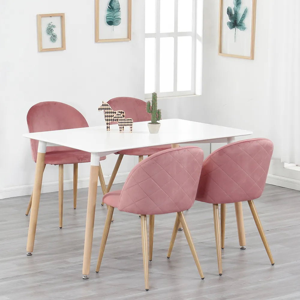 Ein Satz von 6 Esszimmerstühlen mit weichem Samt und Metallfüßen, geeignet für Küche, Esszimmer, Wohnzimmer, Lounge (Rosa/Grün/Blau)