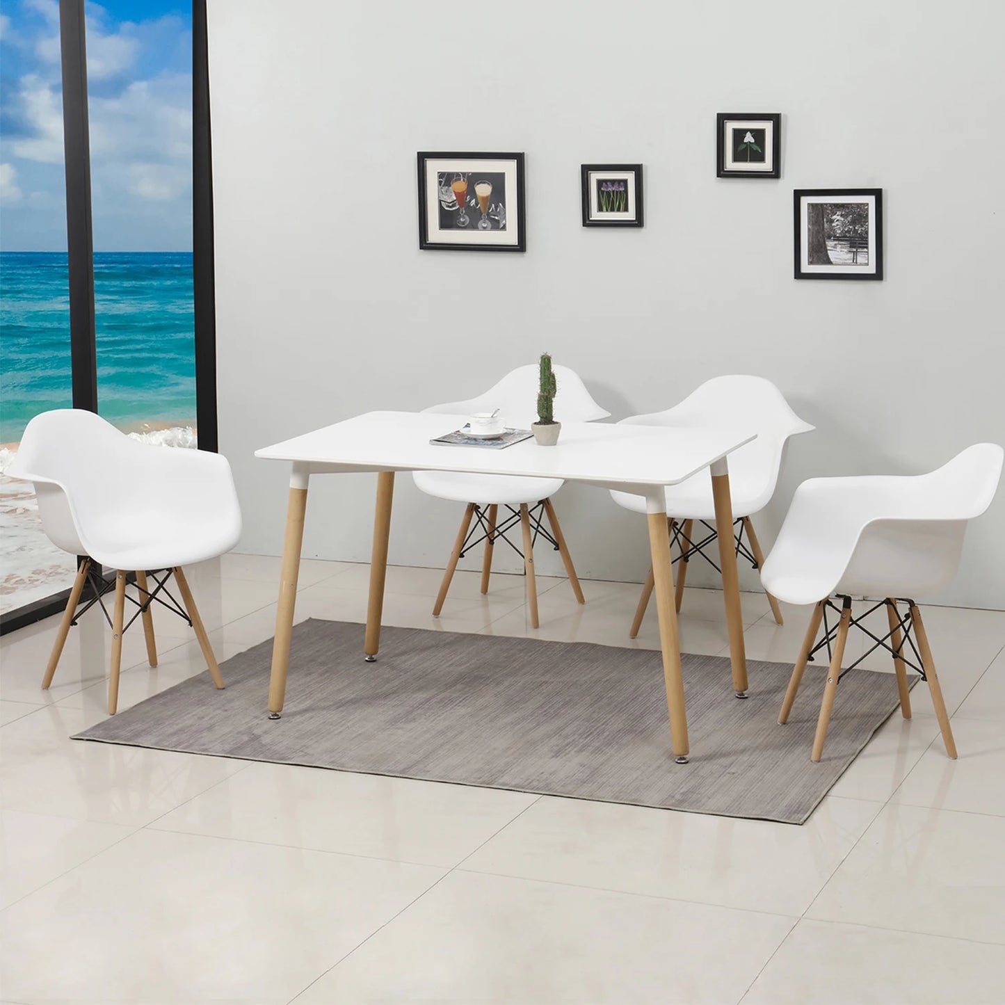 Set mit 2 modernen Esszimmerstühlen, Kunststoff-Rückenlehne, Sessel mit Holzbeinen für Schlafzimmer, Esszimmer, Wohnzimmer, Restaurantmöbel