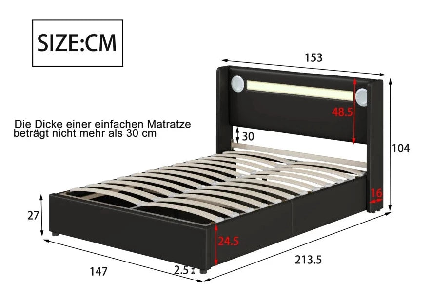 Bed Sound II met LED, bluetooth speler en 2 USB oplaadpoorten