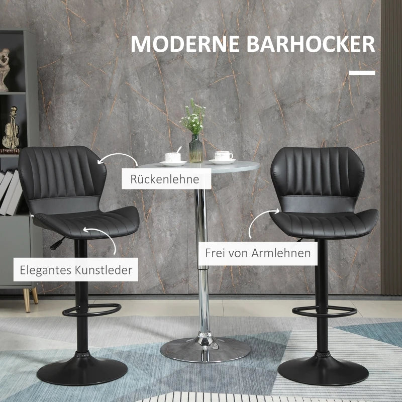 Bar chair, bar stool, bar chair 2 sets, rotating, height adjustable 48.5 x 55.5 x 90-110 cm faux leather + steel black