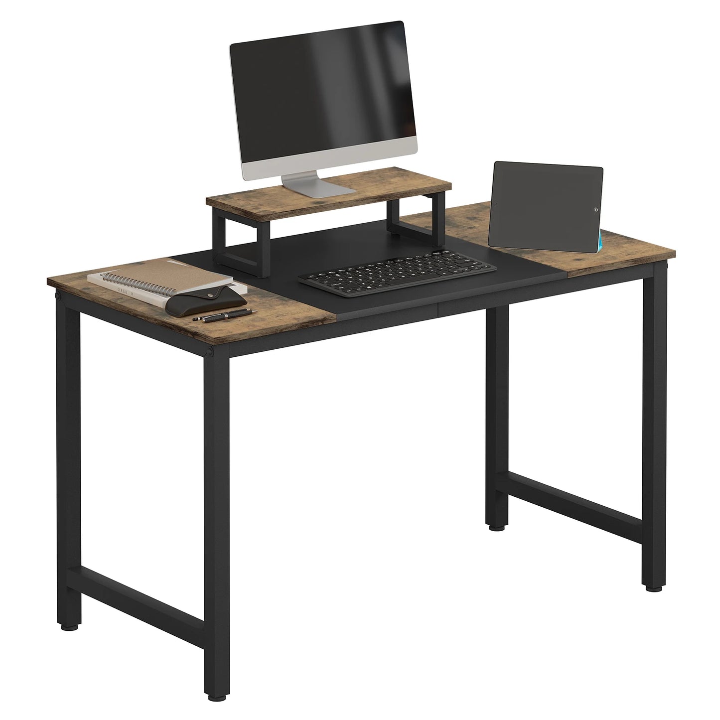 Office Table with Monitor Stand 120x60cm Writing Computer Desk Industrial Style PC Study Work Table for Bureau Gaming Room