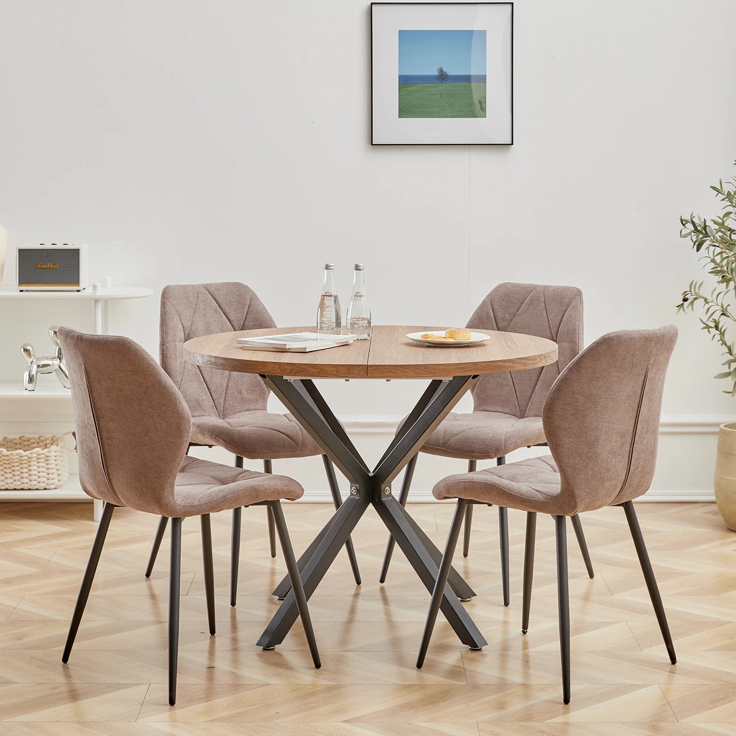 EGOONM Nordic Round Table Solid Wood Table with Wooden Lid and Steel Frame Coffee Tables Living Room Office Home Furniture 100CM