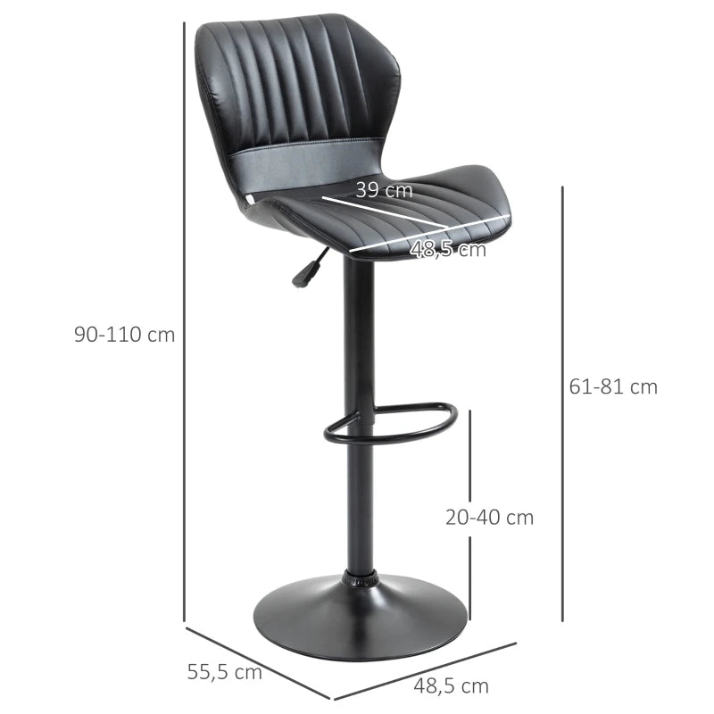 Bar chair, bar stool, bar chair 2 sets, rotating, height adjustable 48.5 x 55.5 x 90-110 cm faux leather + steel black